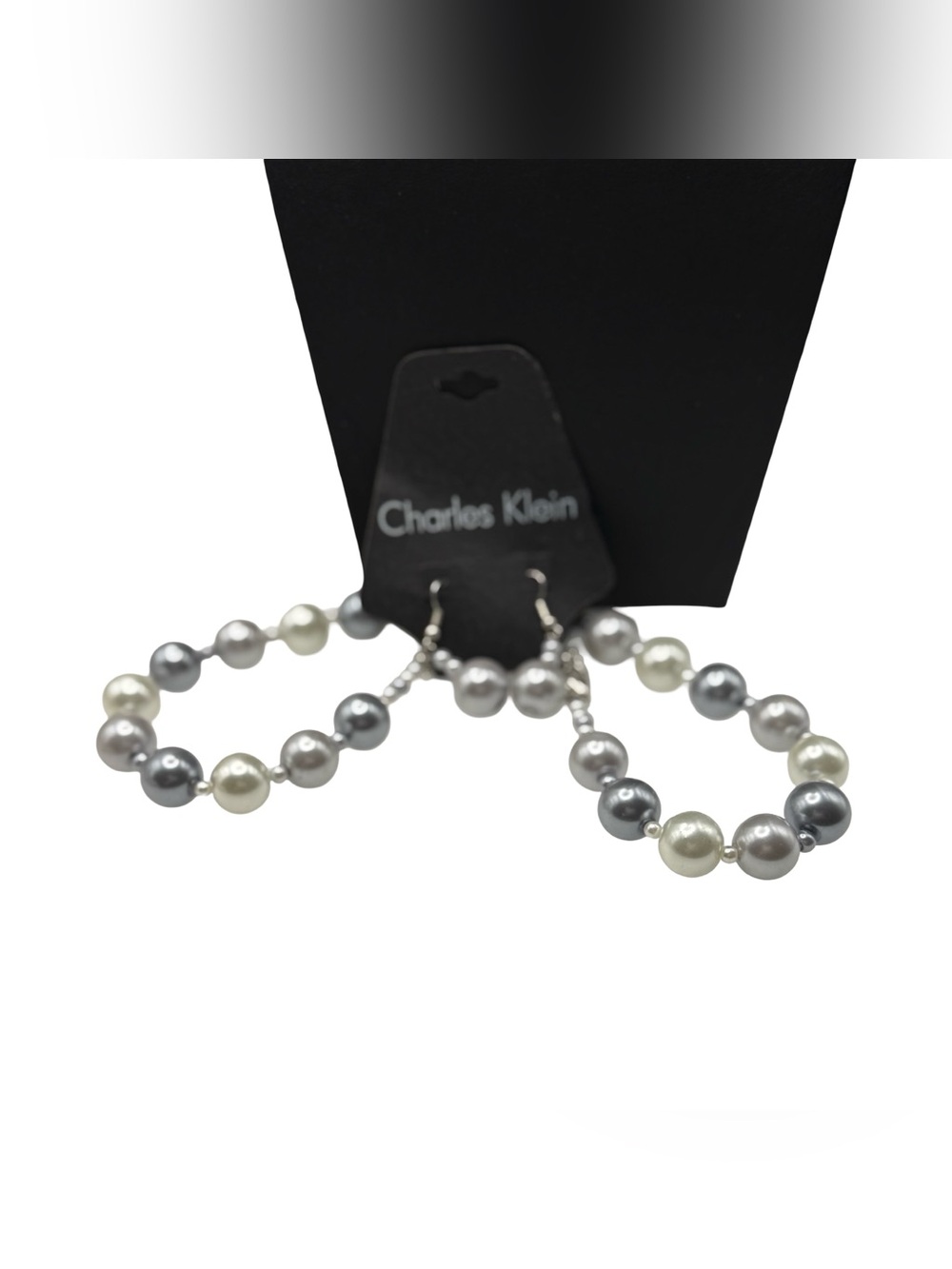 Charles Klein Gray White Beaded Pearl Necklace Dangle Earring Set